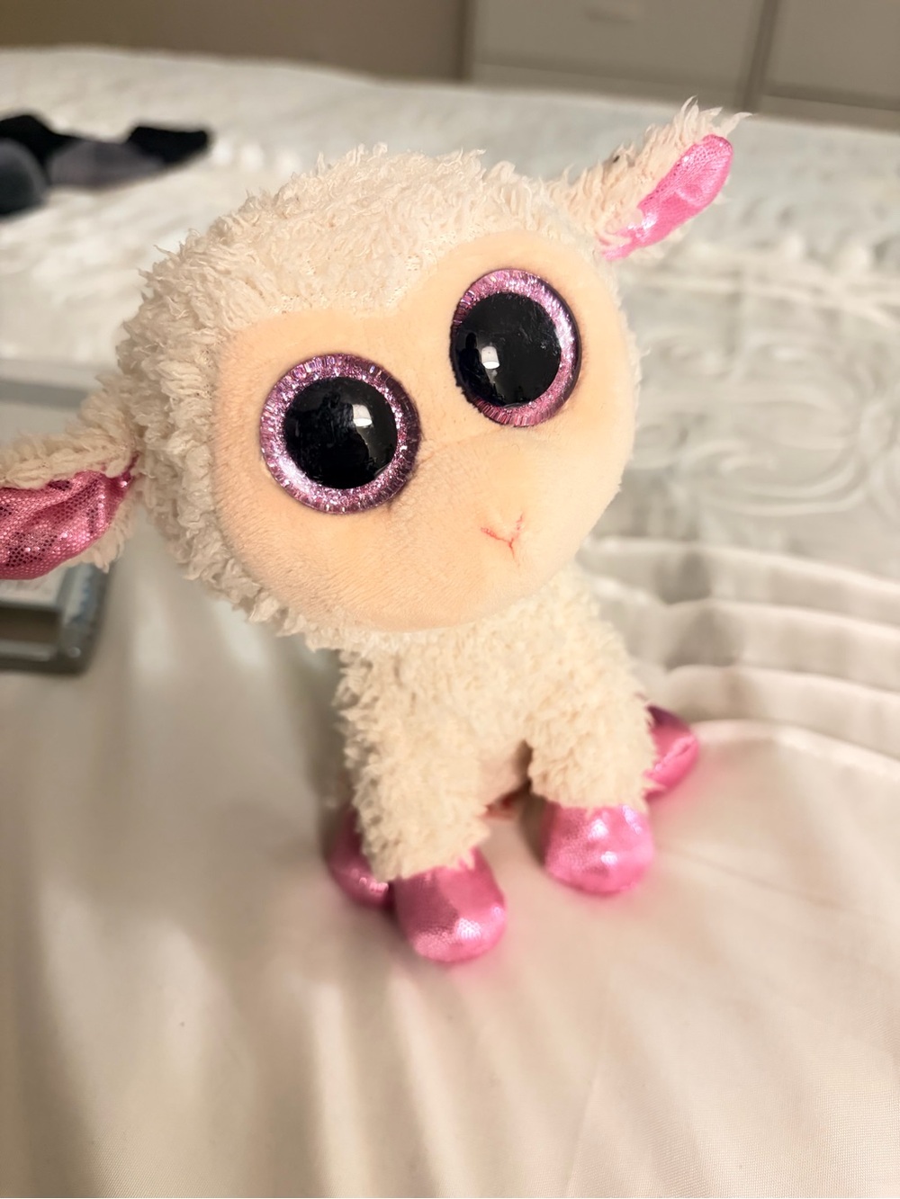 Ty Cream Lamb Plush with Pink Sparkle Ears, Hooves & Eyes